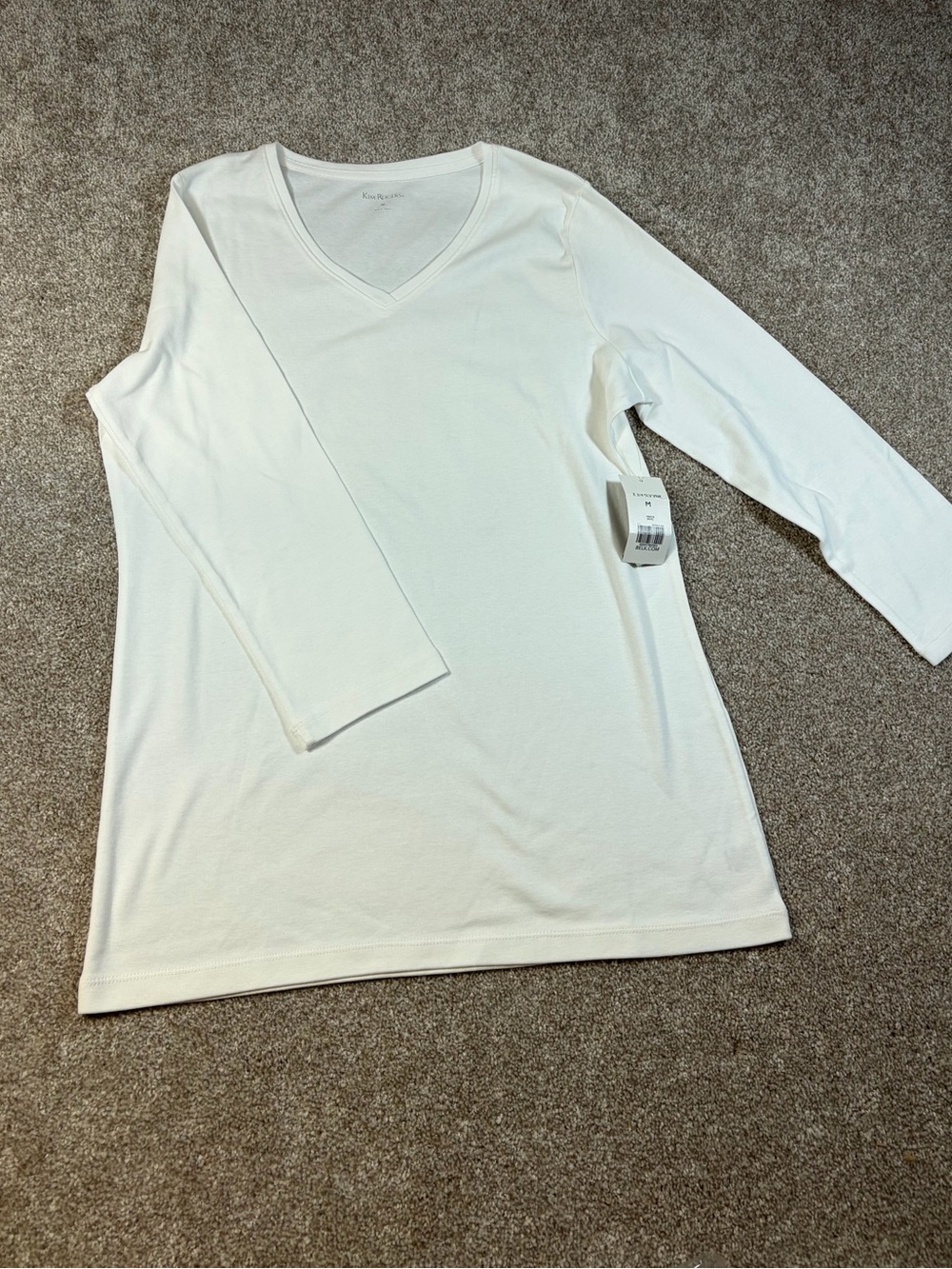 Kim Rogers White V-Neck Long Sleeve Tee